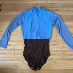 Eleve Dancewear Size Small Zip Front High Neck Leotard with 3/4 Mesh Sleeves